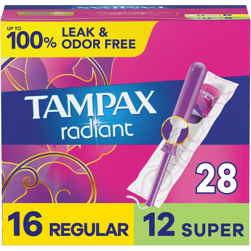 TamPax Radiant Tampons Duo Pack with LeakGuard Braid, Regular/Super Absorbency, Unscented