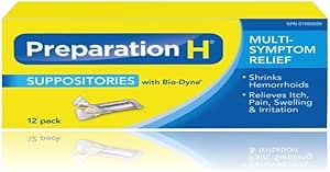 Preparation H Multi-Symptom Hemorrhoid Treatment Suppositories with Bio-Dyne, 12-Count
