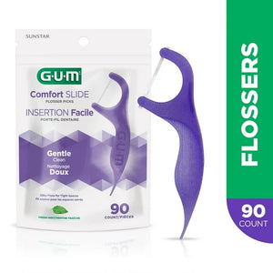 GUM Comfort Slide Flossers Picks, Silky Floss for Tight Spaces, Fresh Mint Flavour, 90 Count