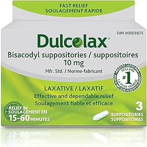 Dulcolax Bisacodyl Laxative Suppositories, 10mg Laxatives for Relief of Occasional Constipation, 3 count