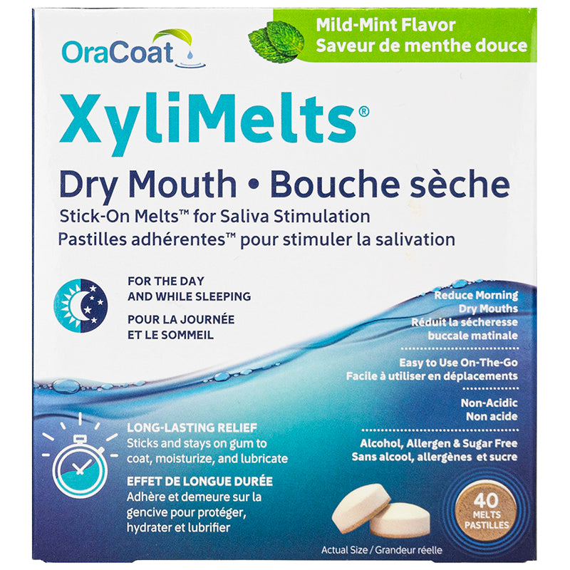 OraCoat XyliMelts - Dry mouth Stick-On Melts for Saliva Stimulation - Mint Flavour | 40 Melts