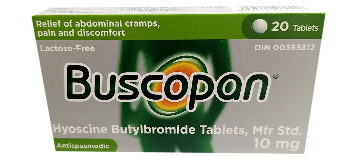 Buscopan 10 mg anti-cramp, abdominal pain and discomfort relief, 20 Tablets